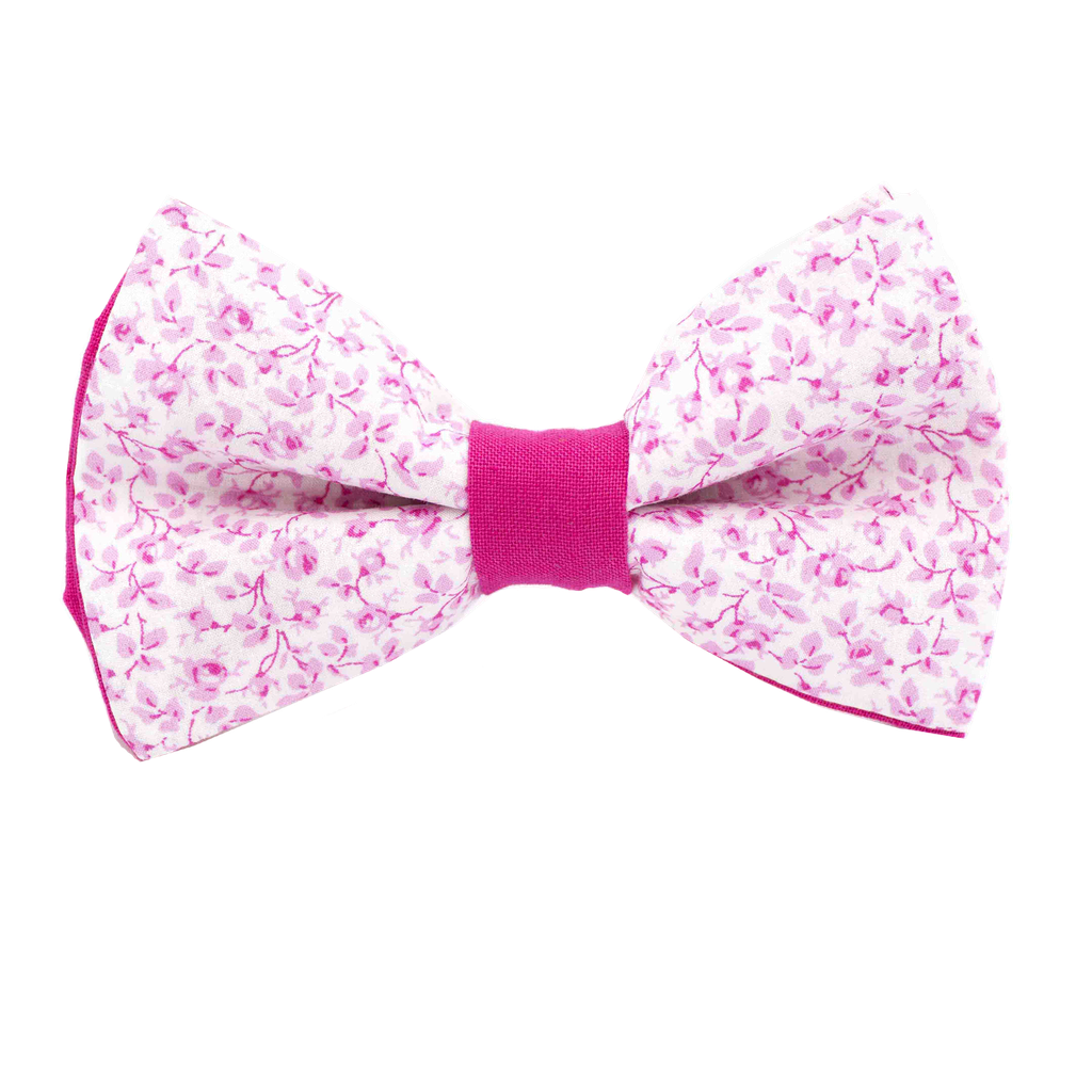 Noeud papillon Liberty "Michael" fleurs roses sur fond blanc