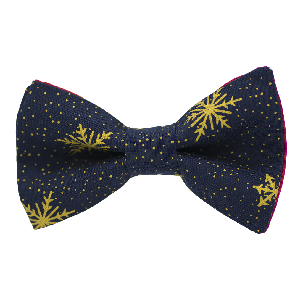 Noeud papillon "Night Snow" flocons dorés sur fond bleu marine