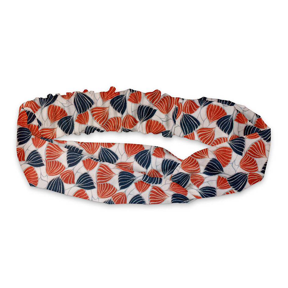 Headband large Liberty "Deco Wings" orange rouille & bleu