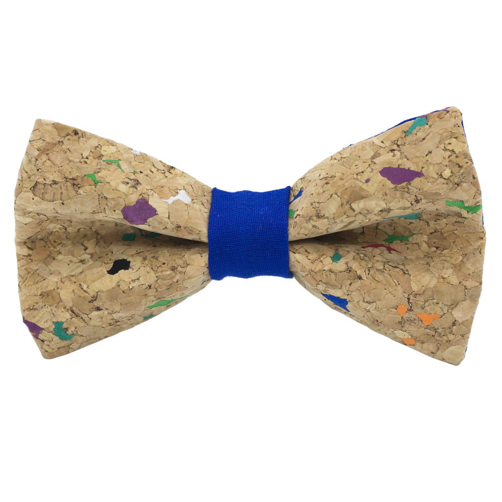 Noeud papillon en liège "Muscat" multicolore bague bleu roi