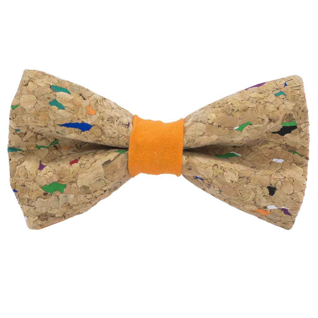 Noeud papillon en liège "Muscat" multicolore bague orange