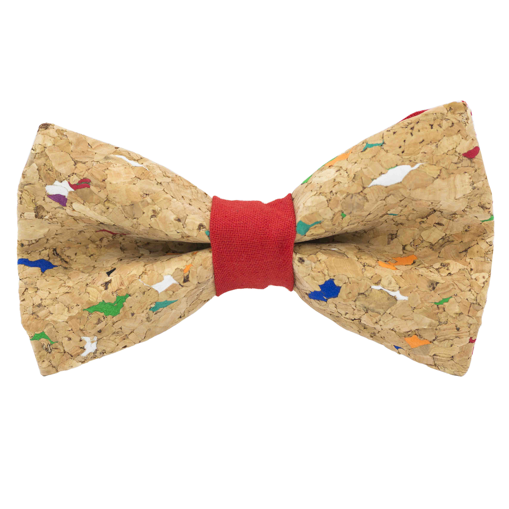 Noeud papillon en liège "Muscat" multicolore bague rouge