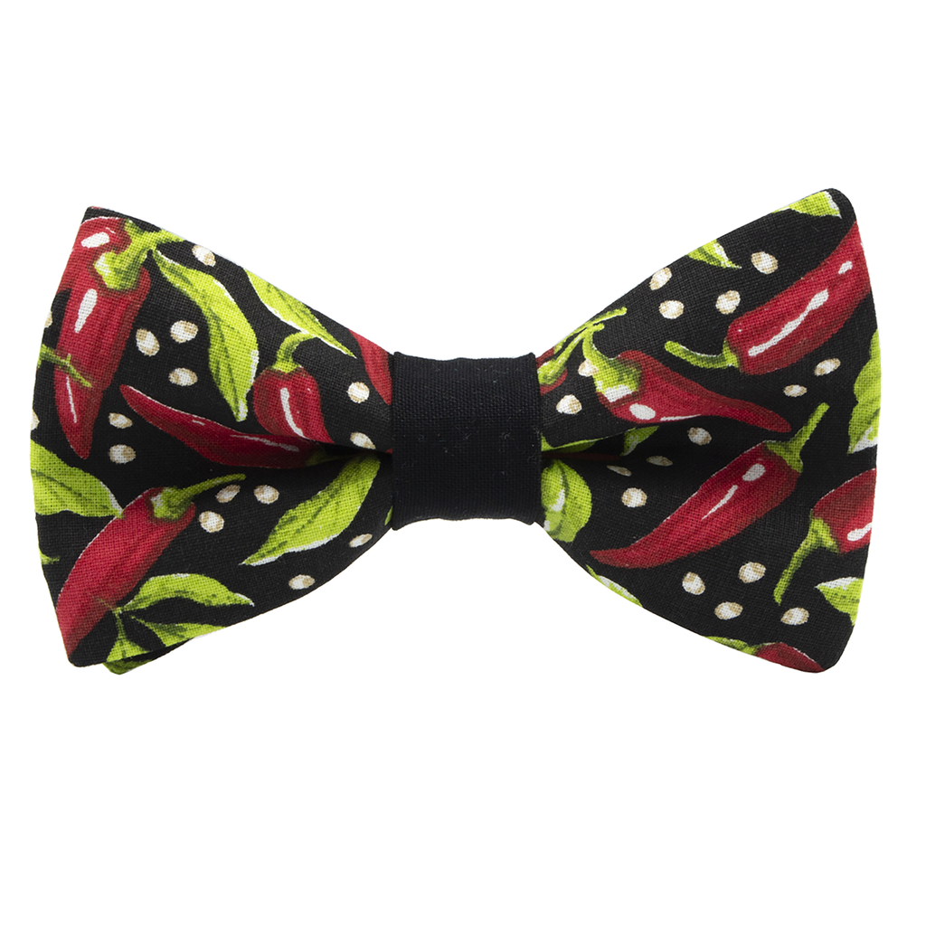 Noeud papillon "Pimento" noir aux piments rouges