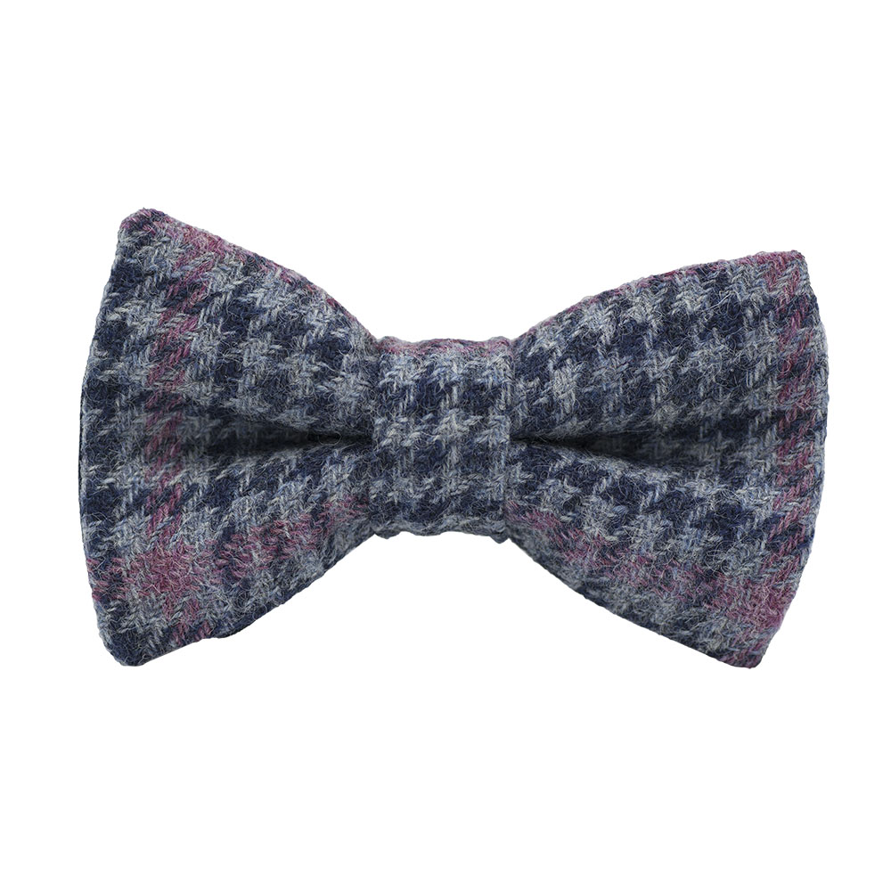 Noeud papillon en tweed "Saint Andrews" pied-de-poule bleu gris et marine
