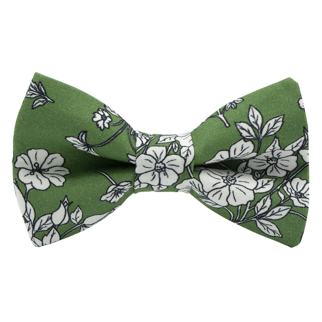 Noeud papillon "White Flowers" vert