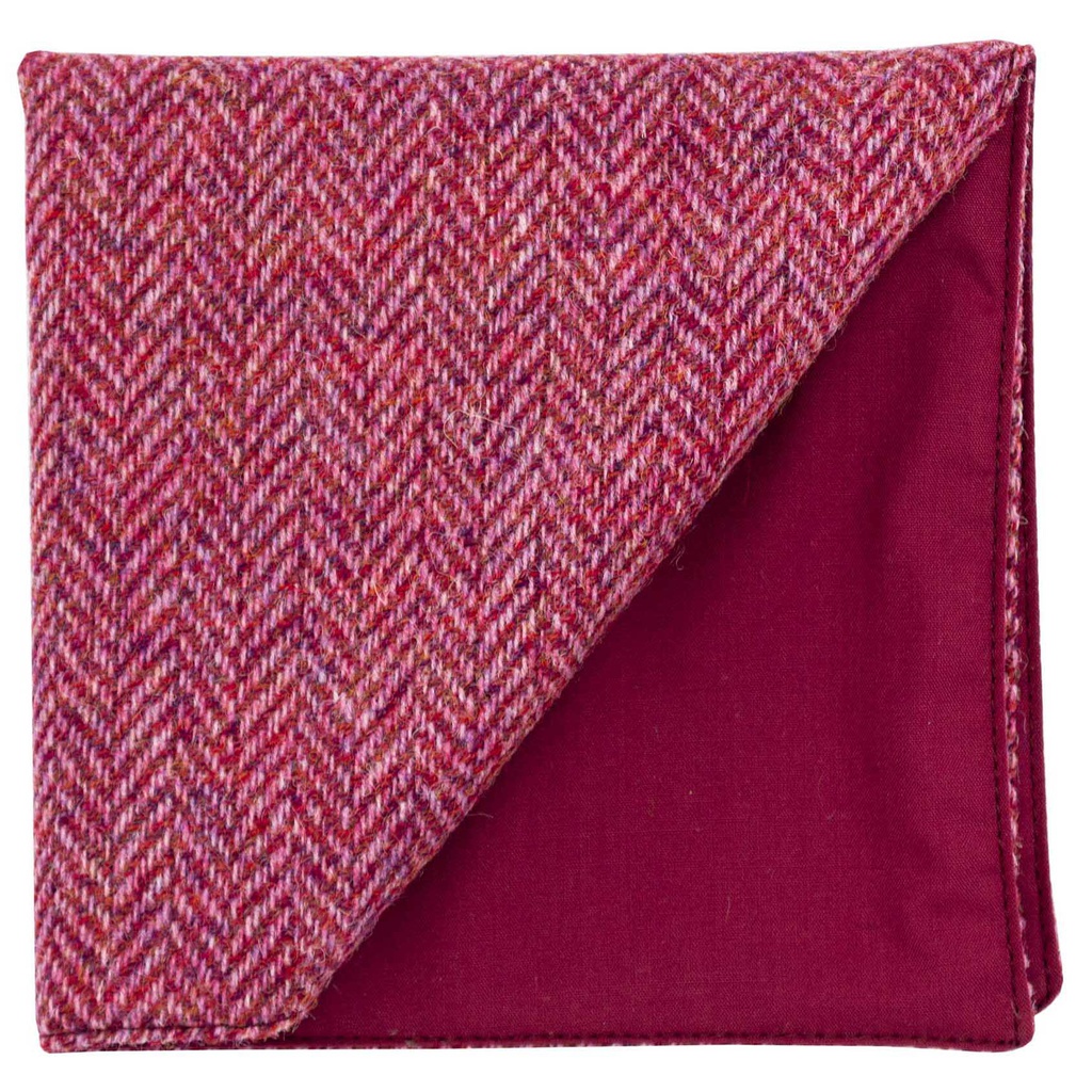 Pochette en tweed "Dundee" chevron rose framboise