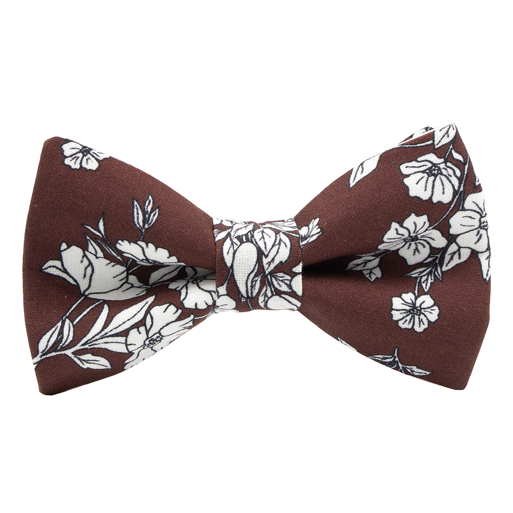 Noeud papillon "White Flowers" marron