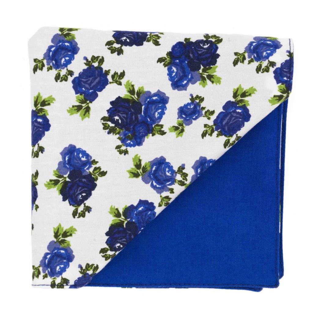 Pochette "Winter Flower" fleurs bleues sur fond blanc