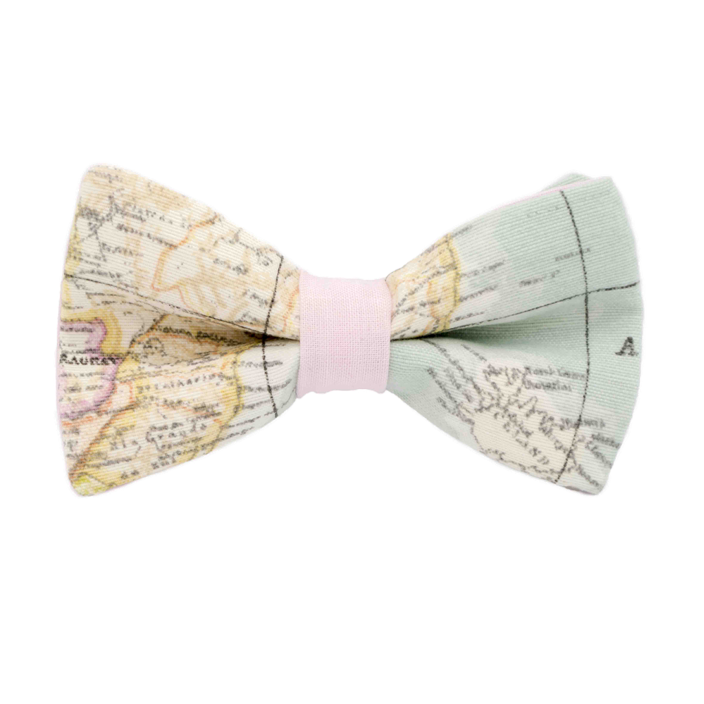 Noeud papillon "Globe-trotter" carte du monde sur fond pastel