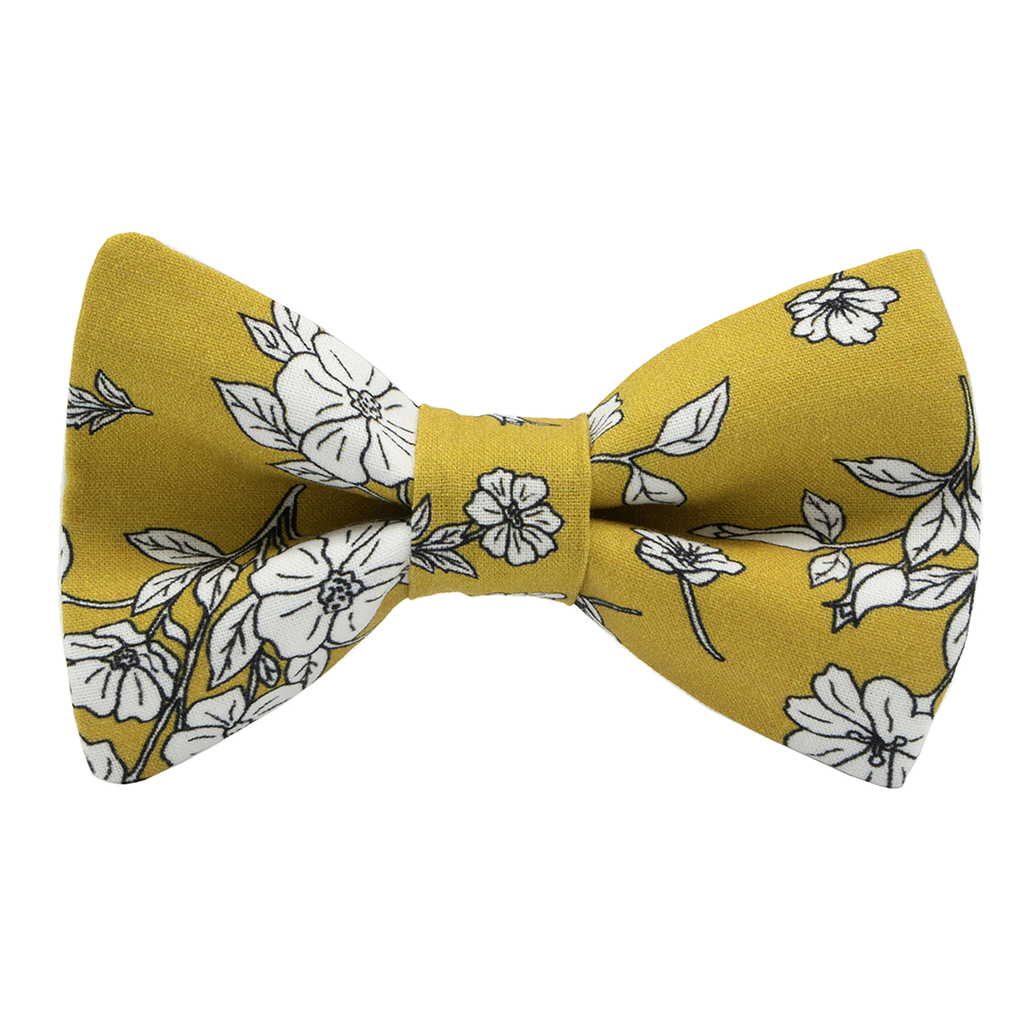 Noeud papillon "White Flowers" jaune