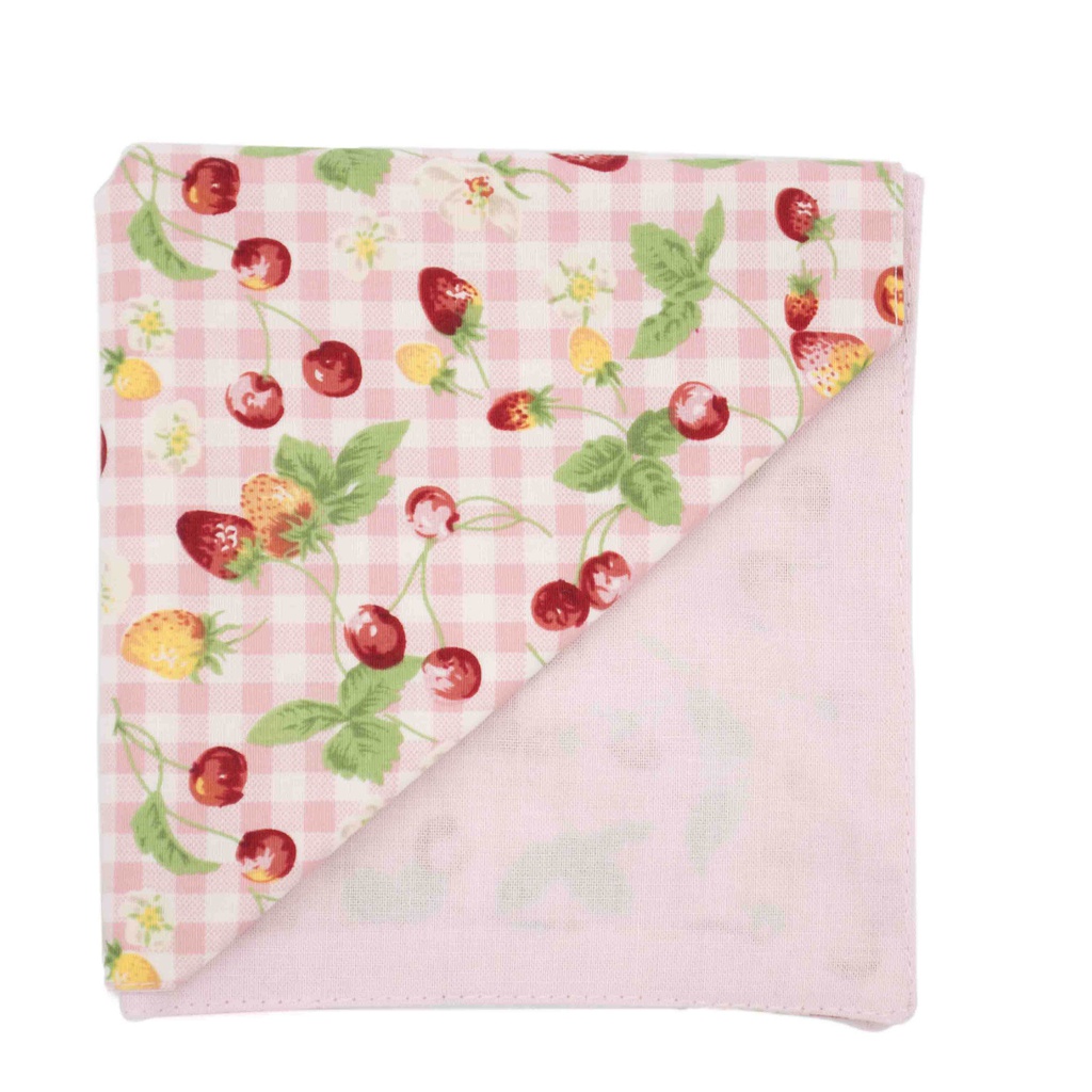 Pochette "Pique-Nique" vichy rose avec des fraises et des cerises