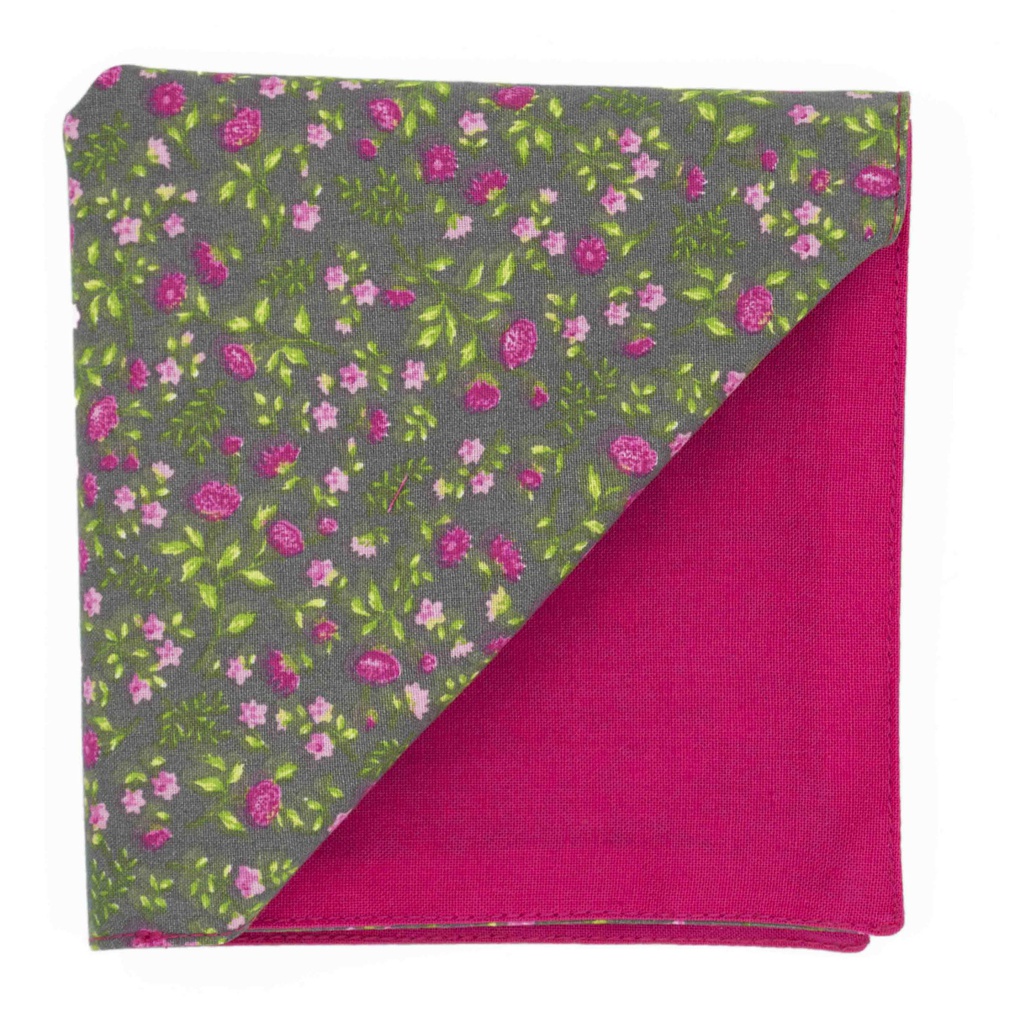 Pochette "Storm Flower" fleurs roses et fuchsia sur fond gris