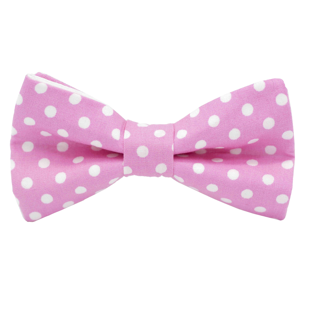 Noeud papillon "Big Dots" points blancs sur fond rose