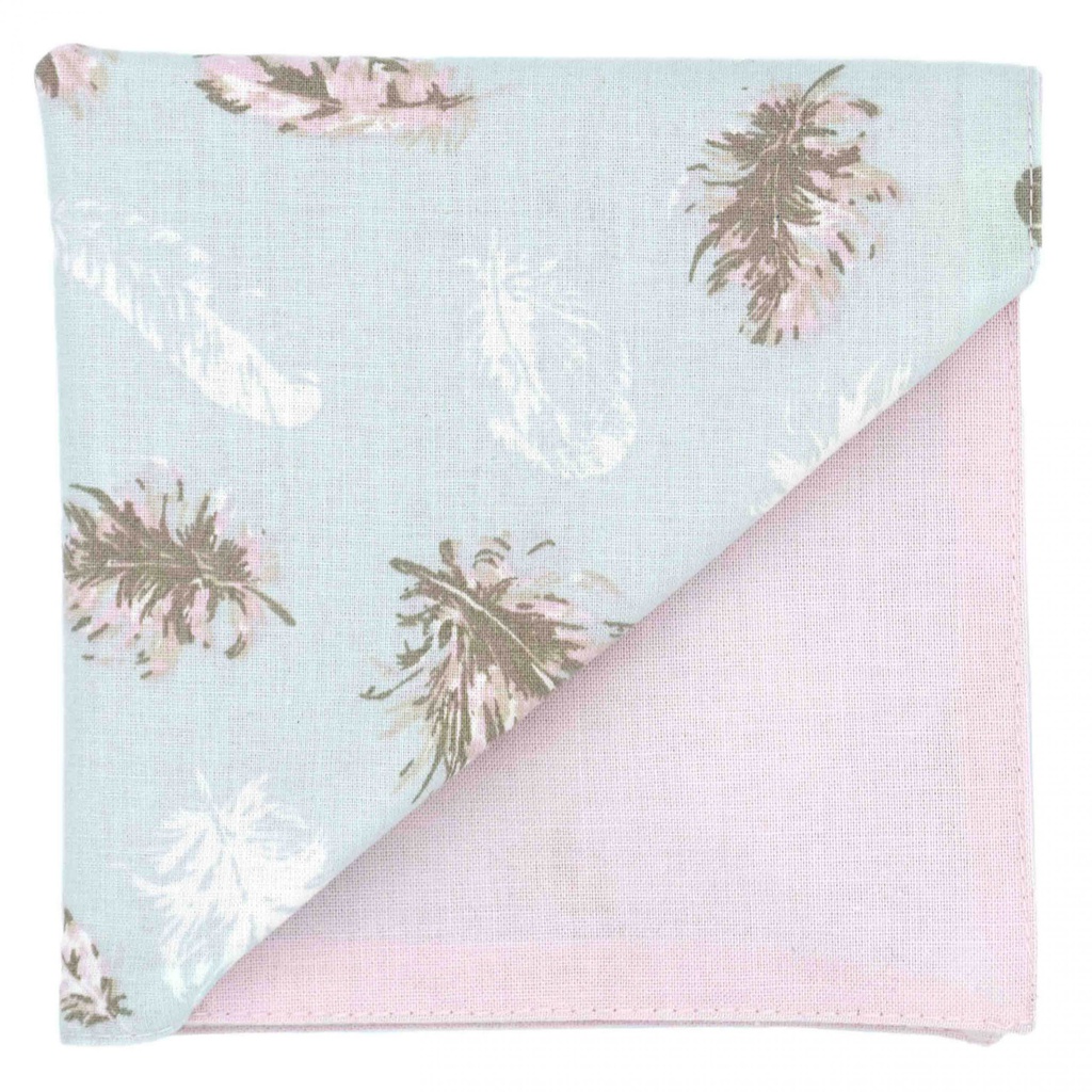 Pochette "Apache" plumes roses sur fond bleu ciel