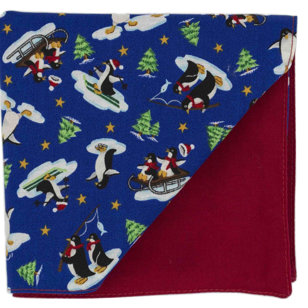 Pochette "L'Empereur" pingouins sur fond bleu roi