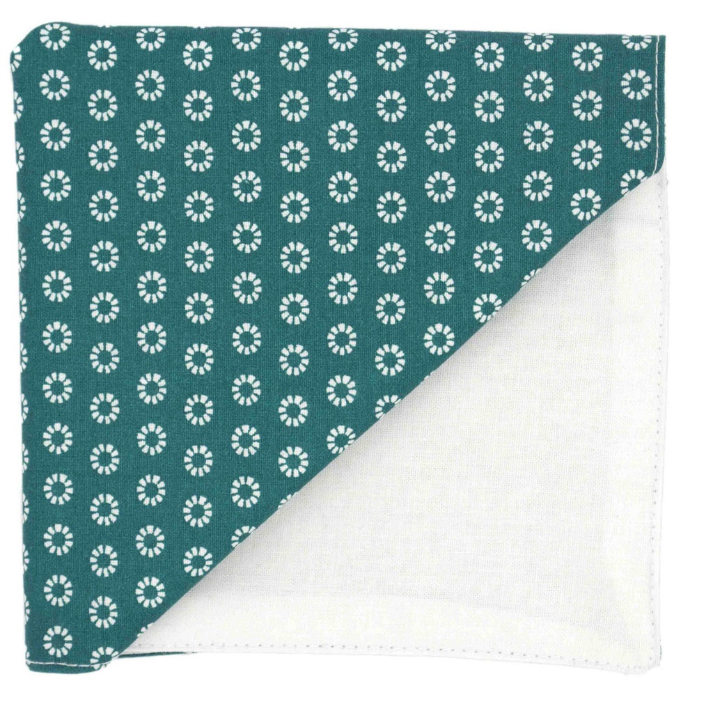 Pochette "Picadilly" fleurs blanches sur fond bleu canard