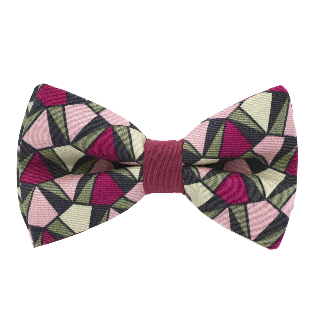Noeud papillon "Prisme" triangles roses et vert kaki