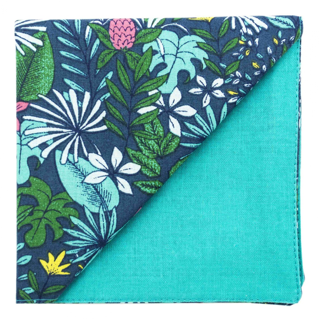Pochette "Caribbean" feuilles exotiques sur fond bleu
