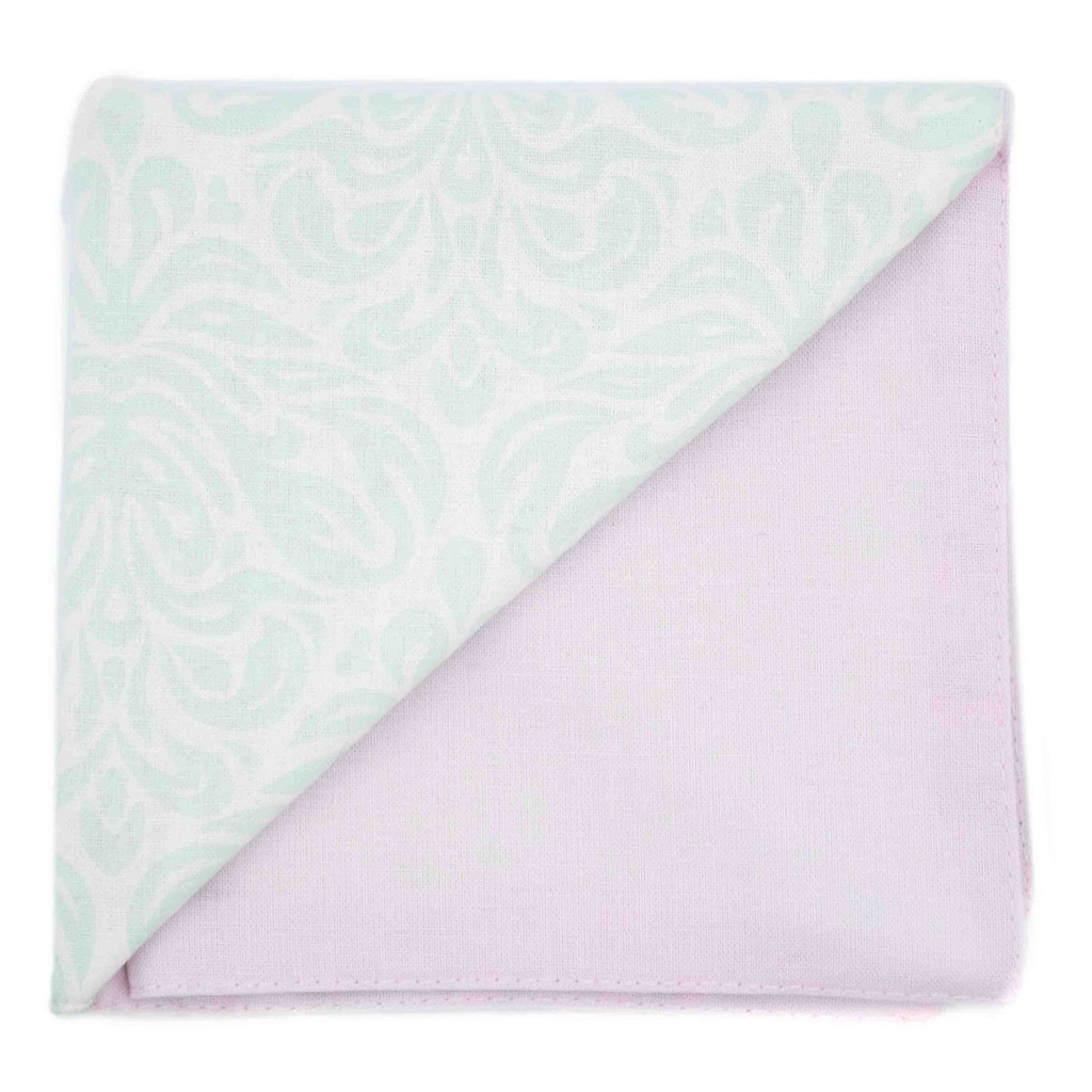 Pochette "Rosée du matin" motifs végétaux vert d'eau sur fond blanc