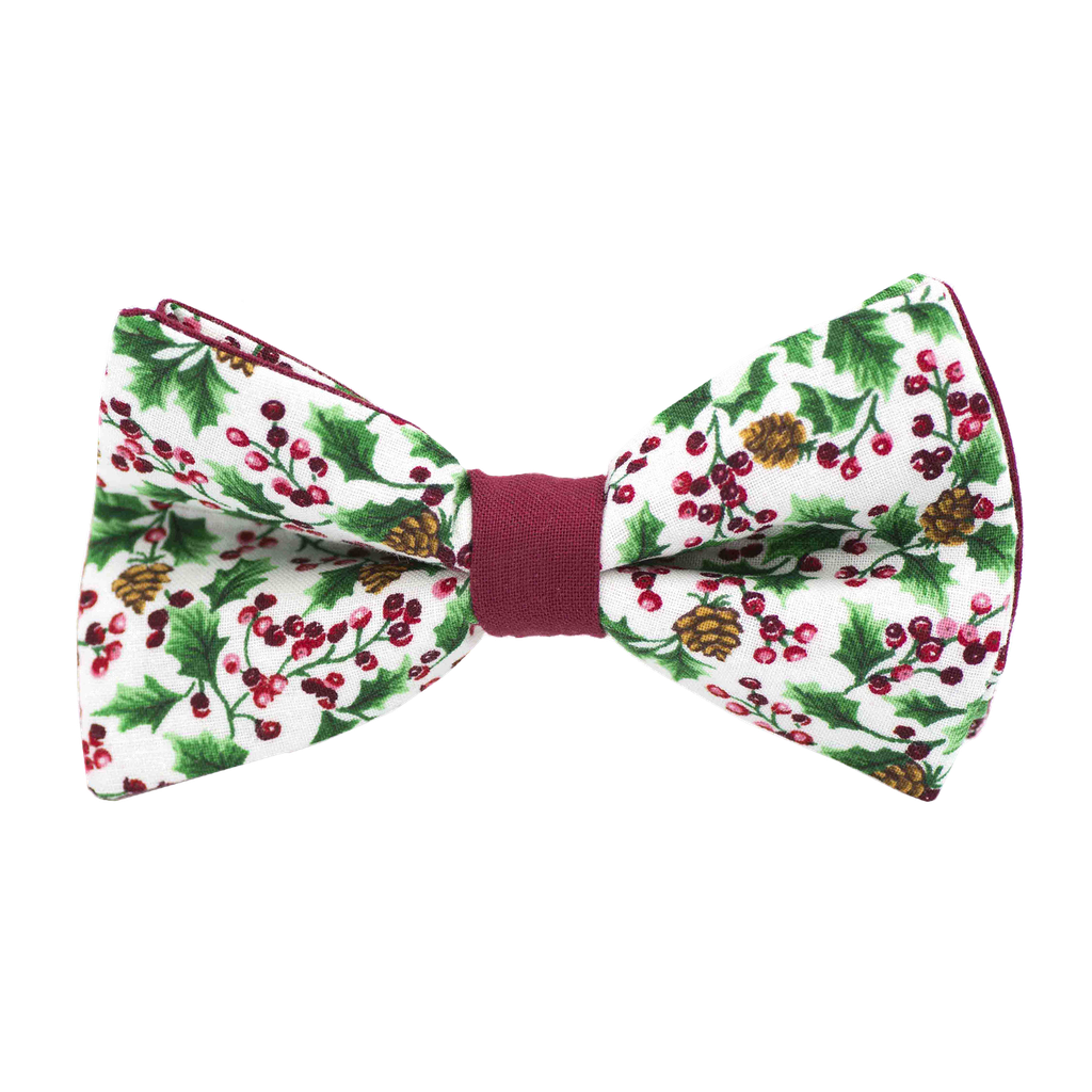 Noeud papillon "Christmas Vibes" houx et pommes de pin