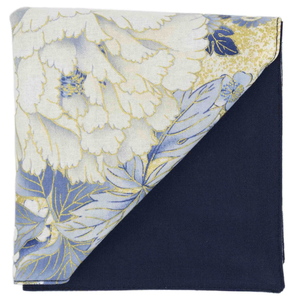 Pochette "Ming" fleurs bleues, blanches et dorées