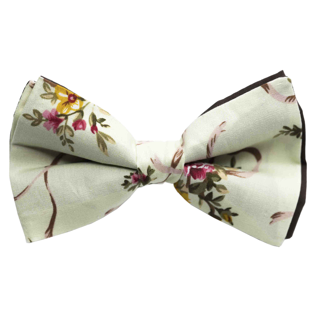 Noeud papillon "Renaissance" fleurs sur fond vert pâle