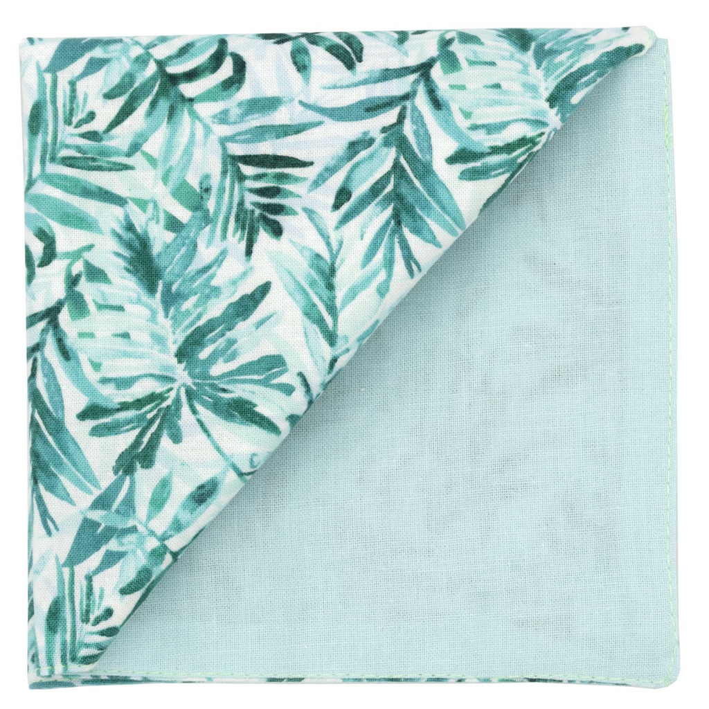 Pochette "Jungle Mood" feuilles de palmier turquoises sur fond blanc