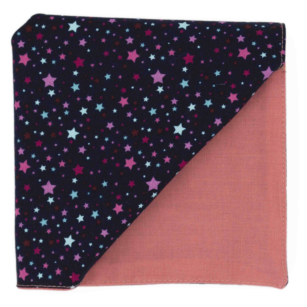 Pochette "Interstellar" étoiles roses et turquoises sur fond bleu marine