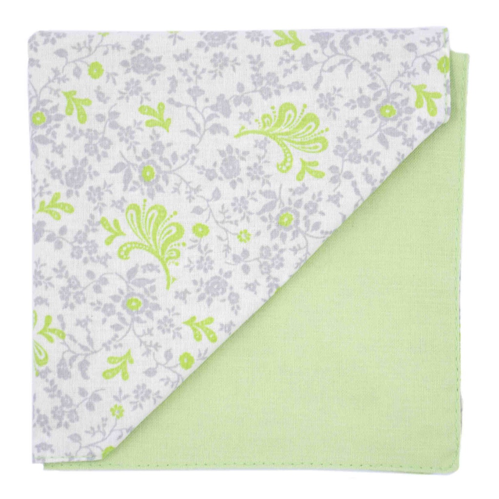 Pochette "Green Touch" fleurs grises et vertes sur fond vert anis