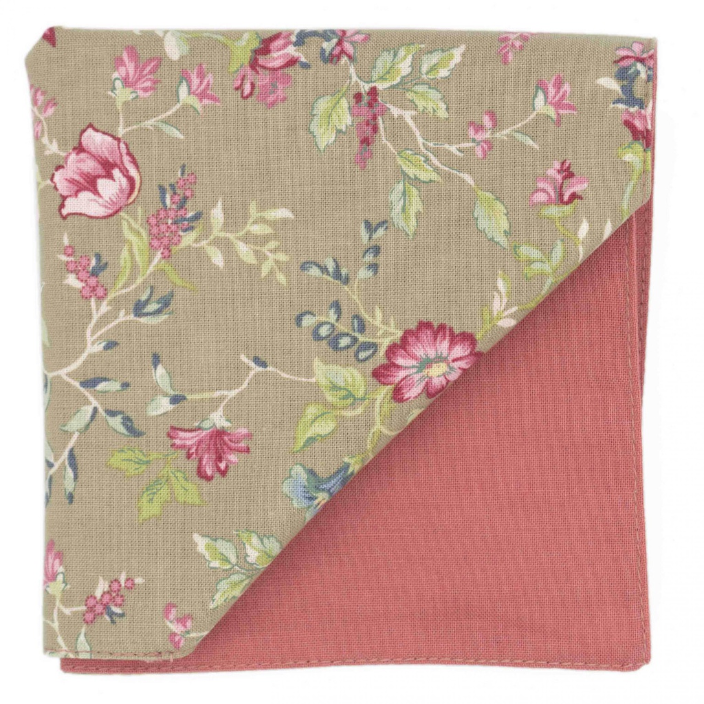 Pochette "Grandma's Flower" fleurs roses sur fond beige