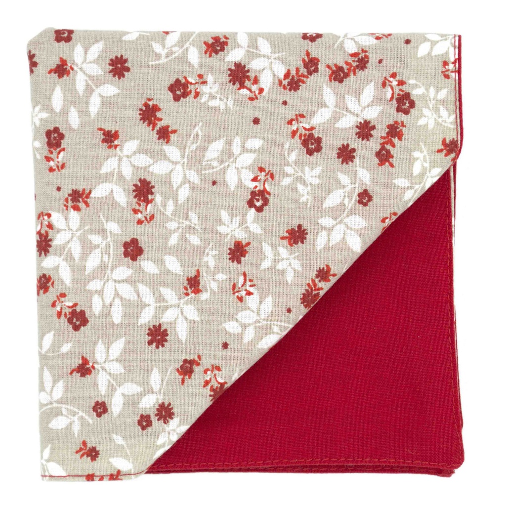 Pochette "Fire Flowers" fleurs oranges et feuilles blanches sur fond beige