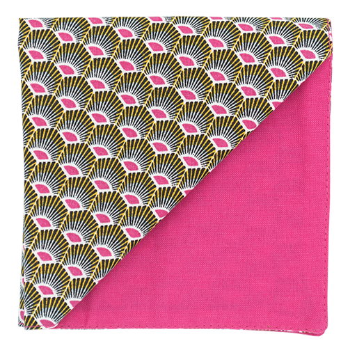 Pochette japonais "Plumes" rose et jaune