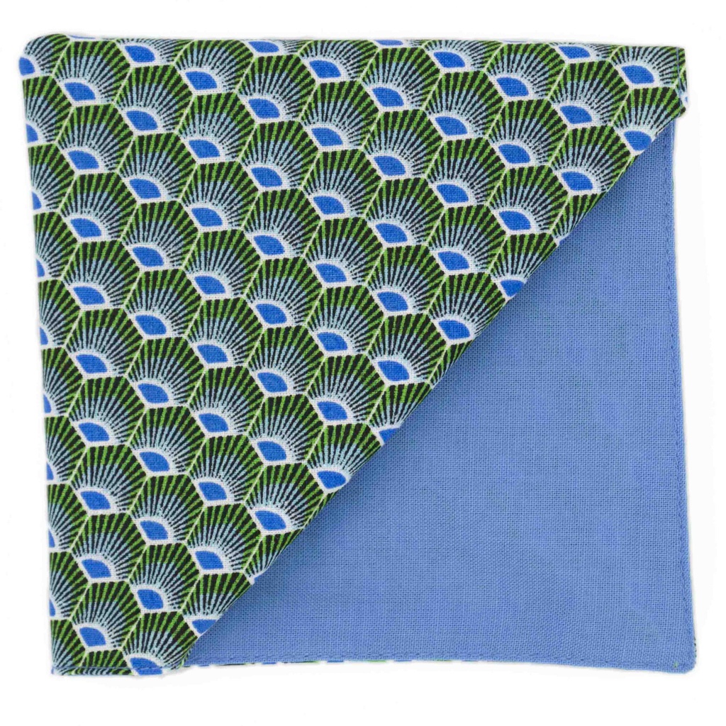 Pochette japonais "Plumes" vert et bleu