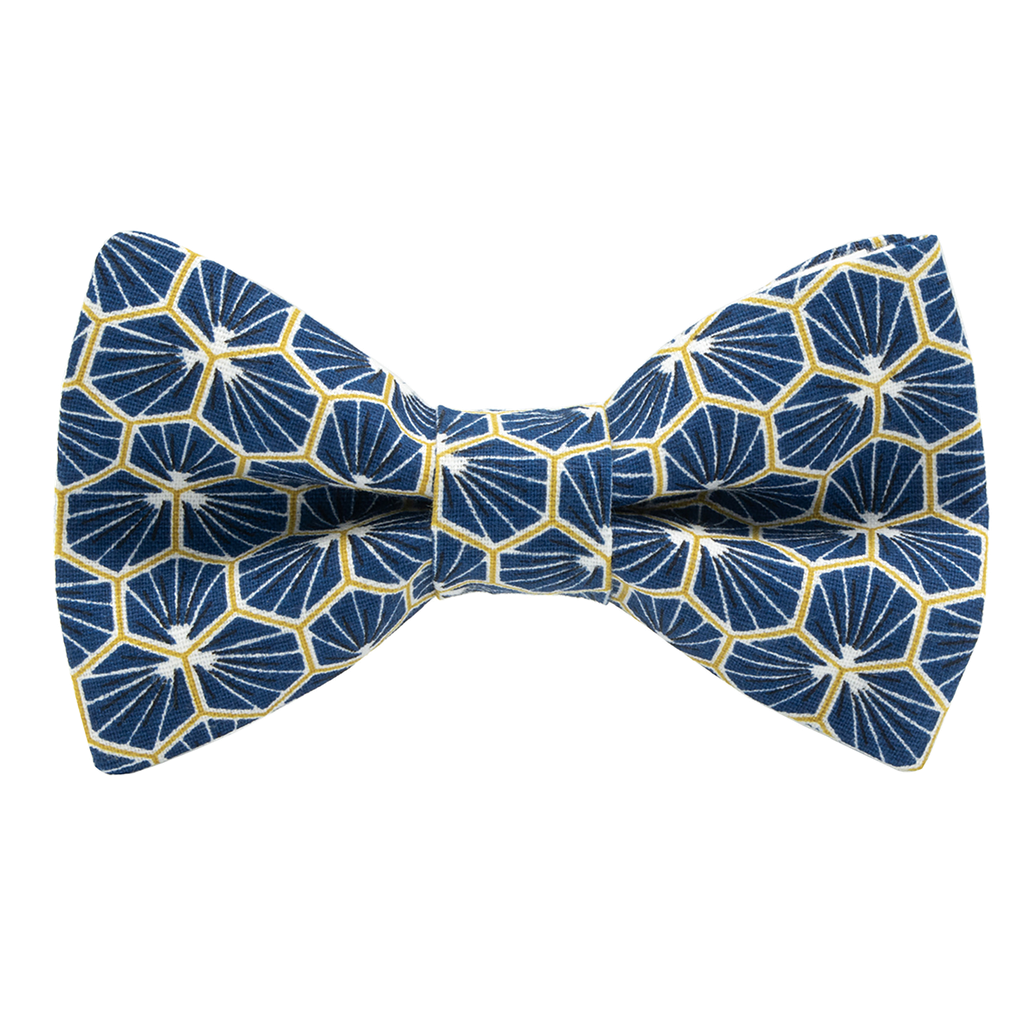 Noeud papillon japonais "Polygone" bleu moyen