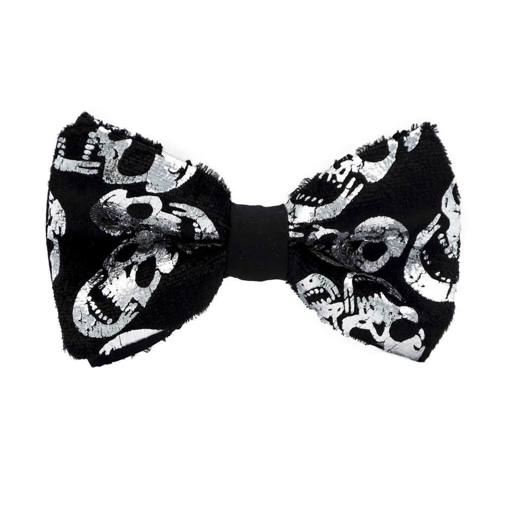 Noeud papillon Halloween "Crazy Skull" tête de mort argentée
