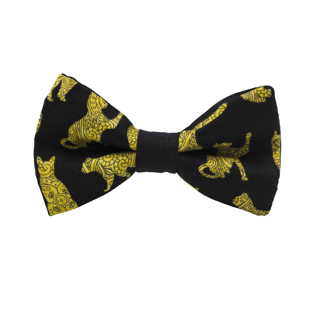 Noeud papillon Halloween "Bastet" chats jaunes sur fond noir