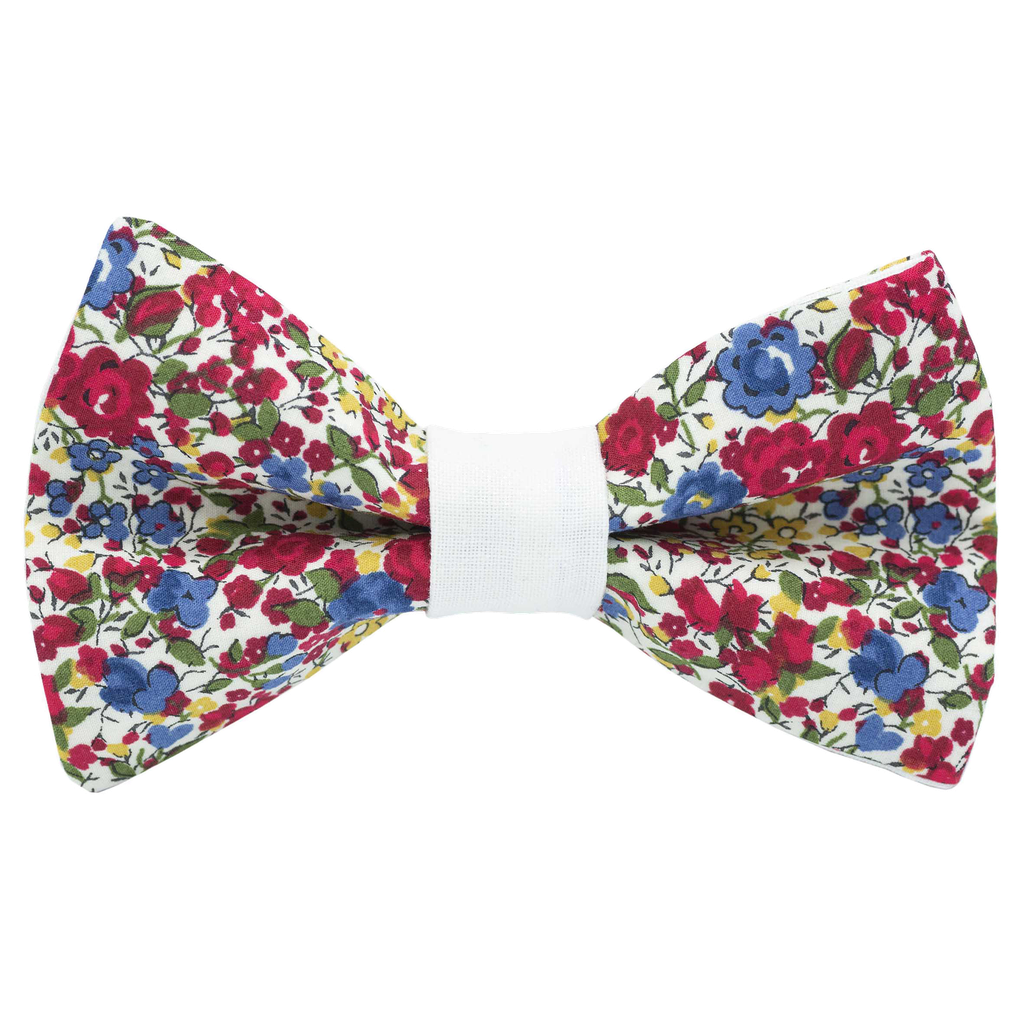 Noeud papillon Liberty "Emma and Georgina" rouge bague blanche