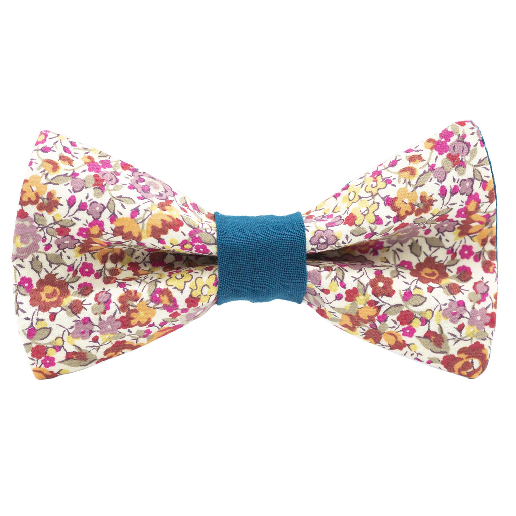 Noeud papillon Liberty "Emma and Georgina" rose poudré bague vert canard
