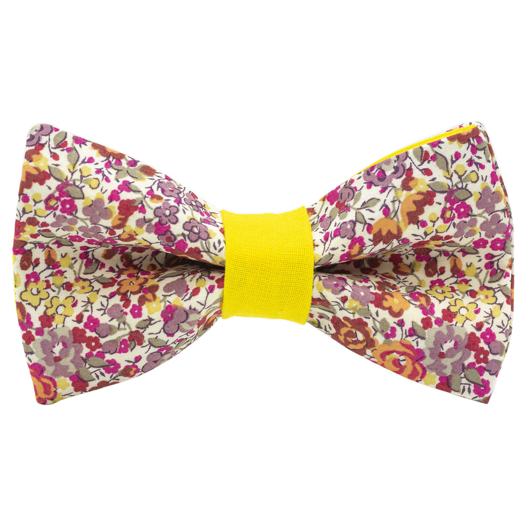 Noeud papillon Liberty "Emma and Georgina" rose poudré bague jaune