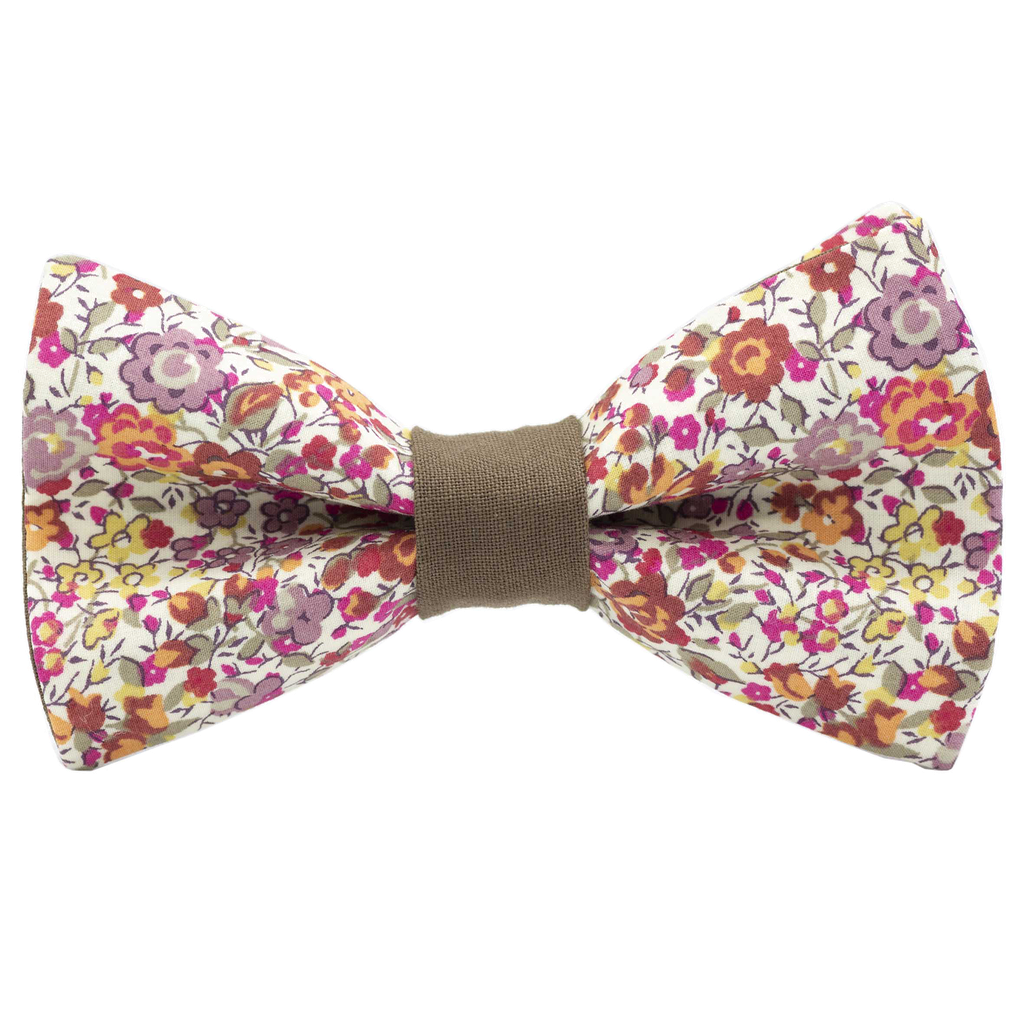Noeud papillon Liberty "Emma and Georgina" rose poudré bague marron