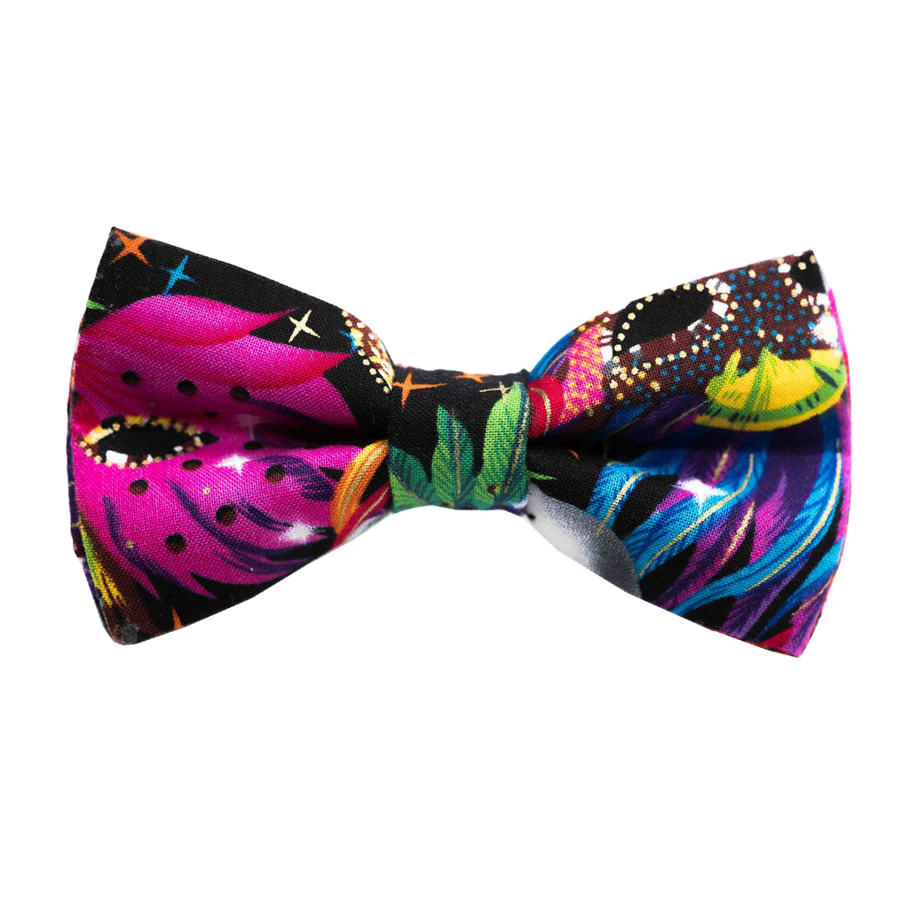 Noeud papillon "Vénitien" masques colorés sur fond noir