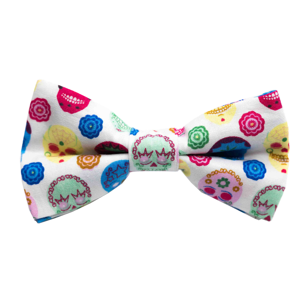 Noeud papillon "Mexicano" calaveras sur fond blanc