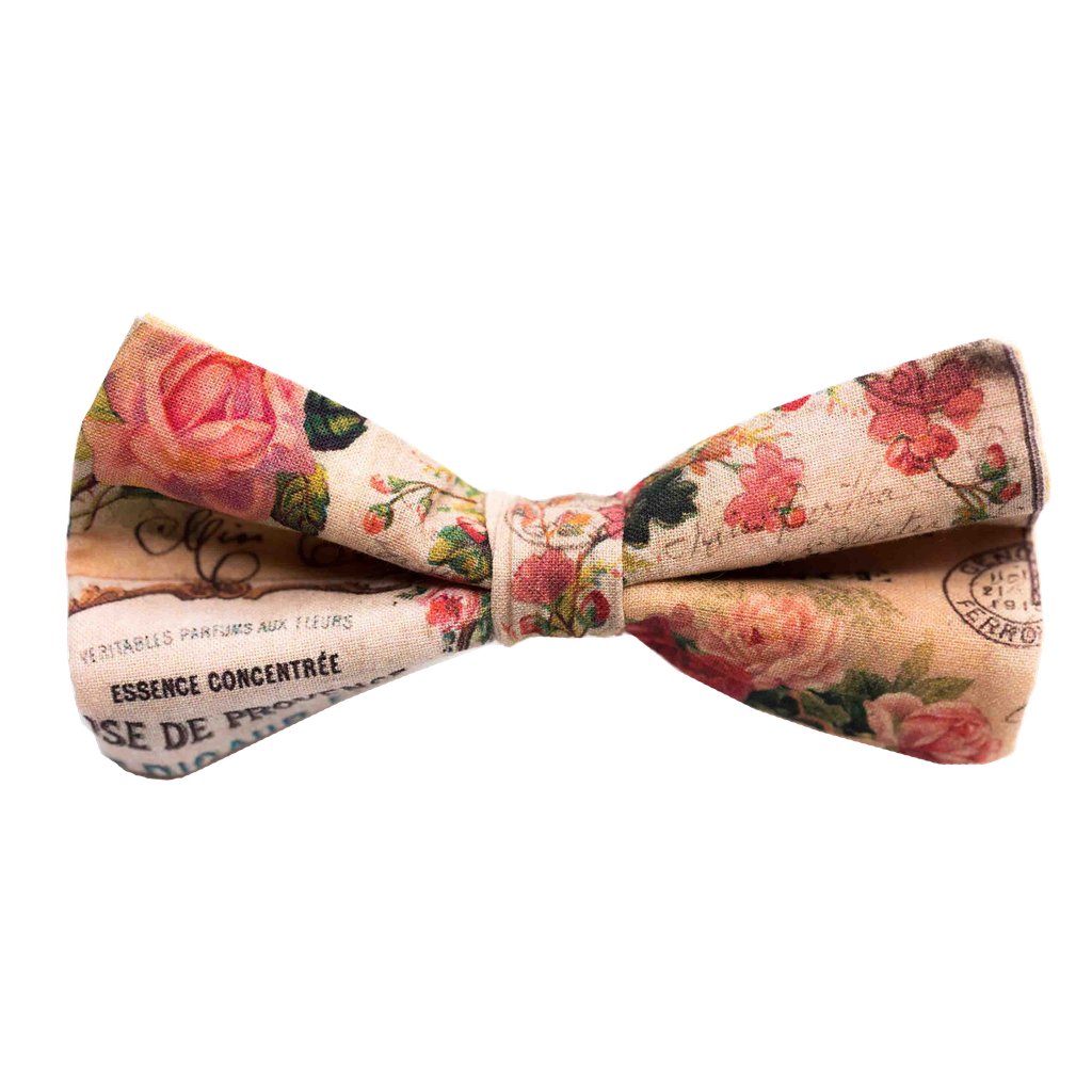 Noeud papillon "Le Provençal" fleurs roses sur fond rose pastel