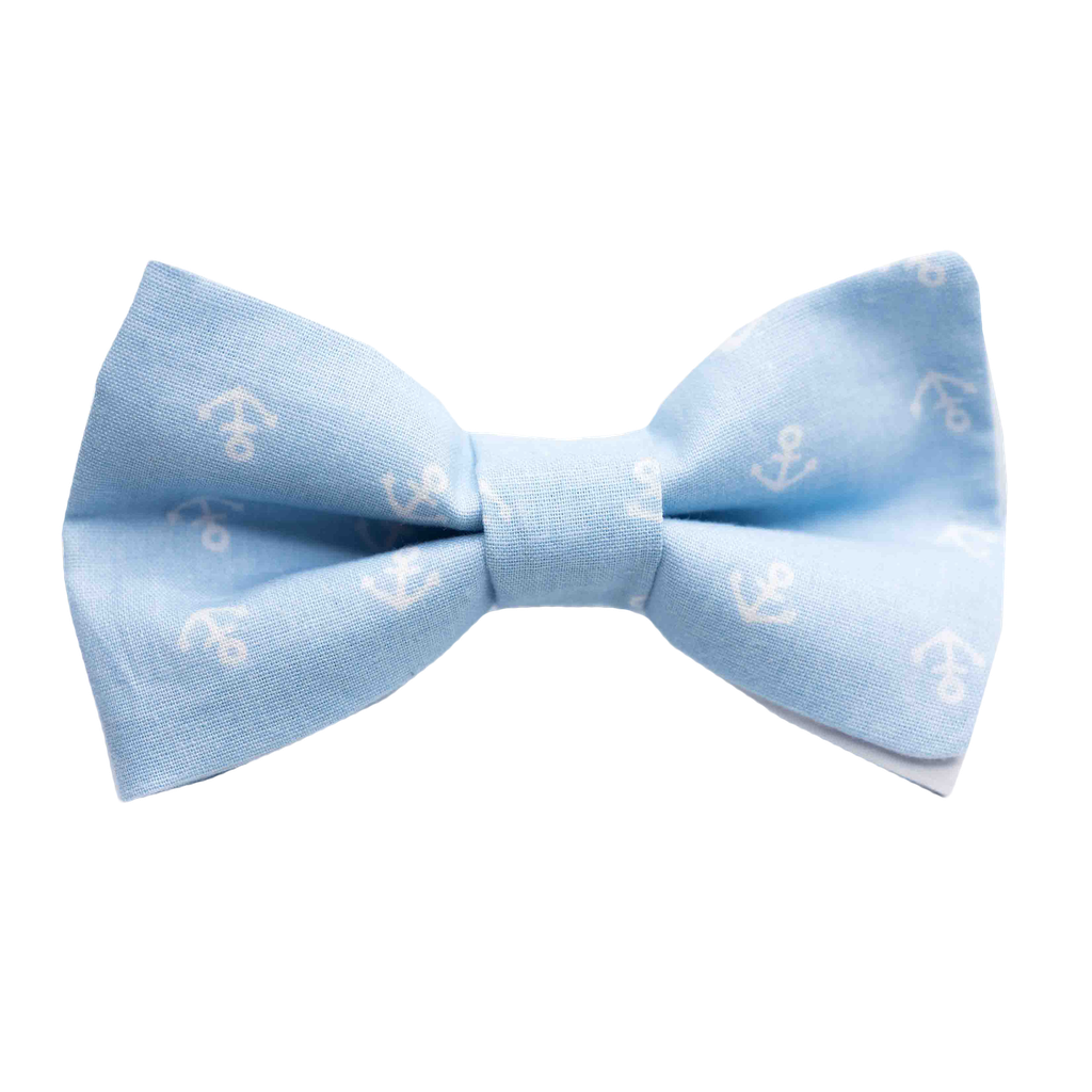 Noeud papillon "In The Navy" ancres blanches sur fond bleu ciel