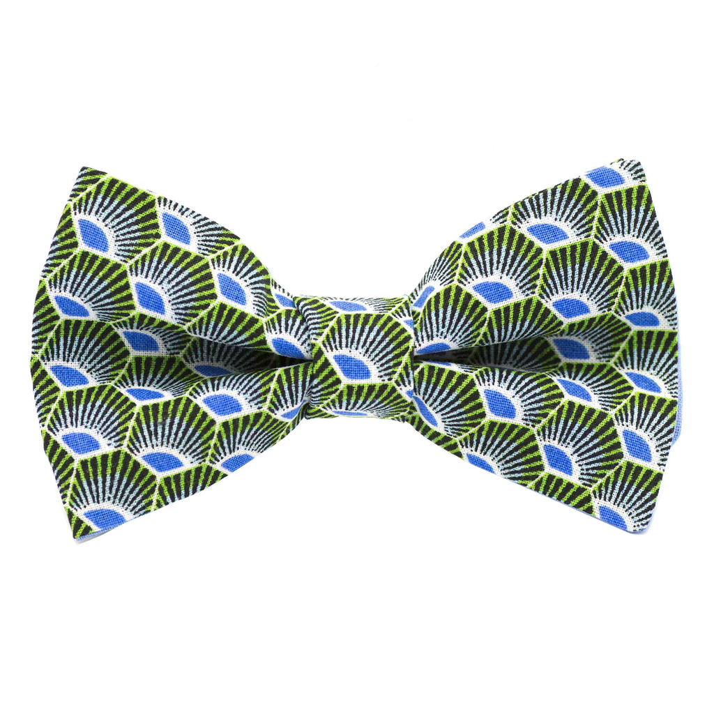 Noeud papillon japonais "Plumes" vert et bleu