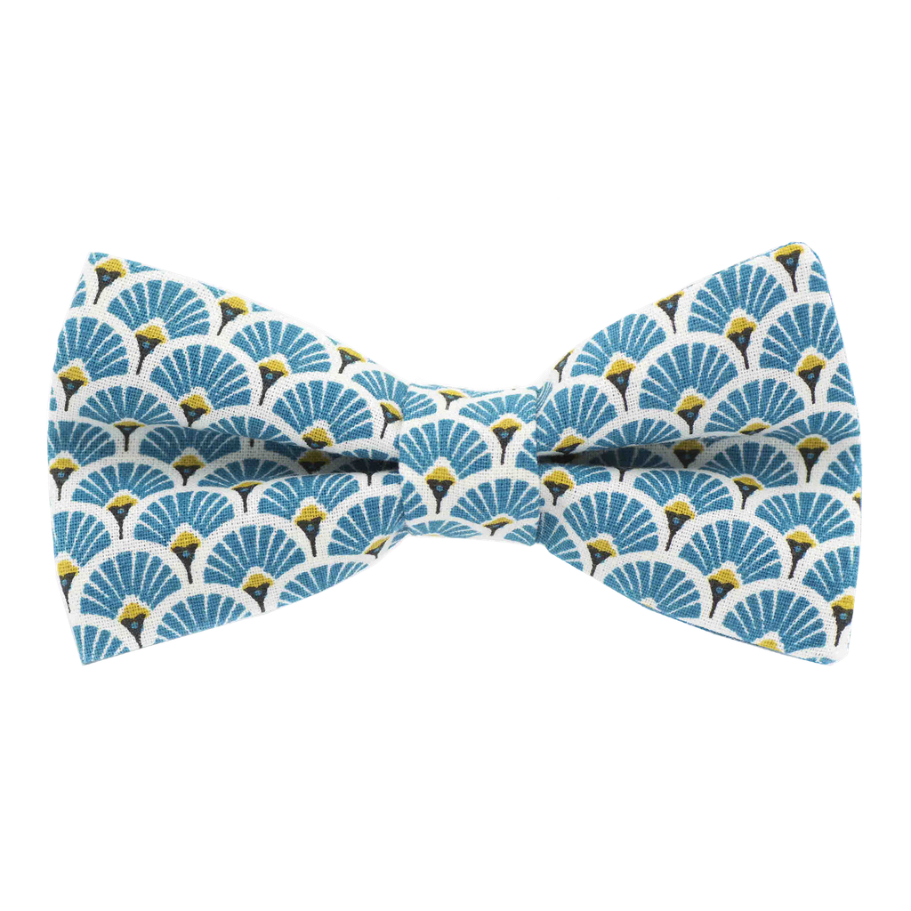 Noeud papillon japonais "Éventails" turquoise