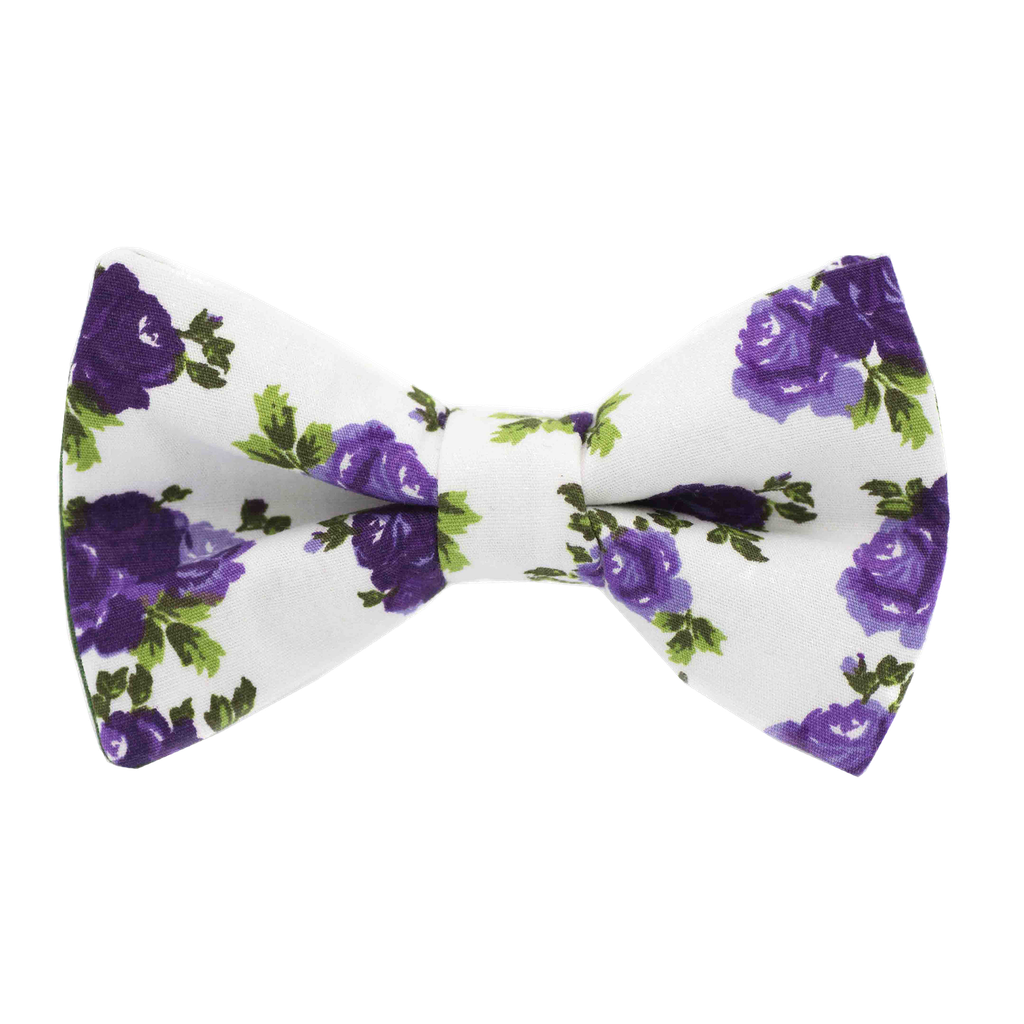 Noeud papillon "Winter Flower" fleurs mauves sur fond blanc