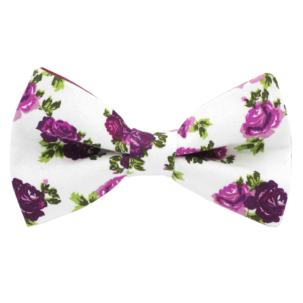 Noeud papillon "Winter Flower" fleurs roses sur fond blanc