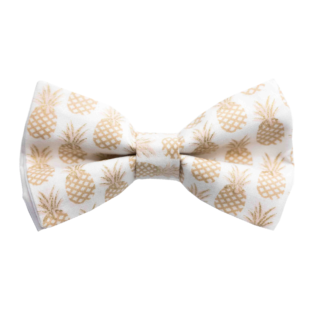 Noeud papillon "Golden Pineapple" ananas dorés sur fond blanc