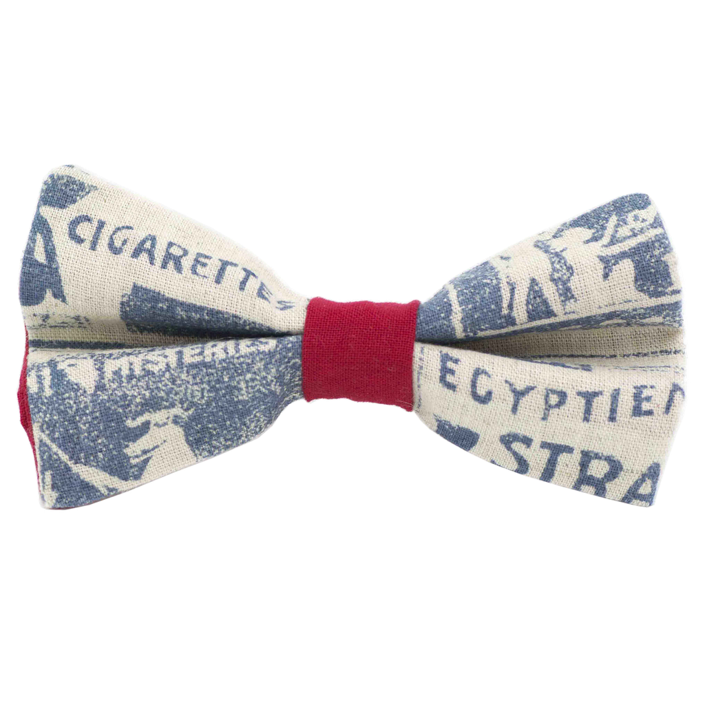 Noeud papillon "Stamp" illustrations bleues sur fond beige